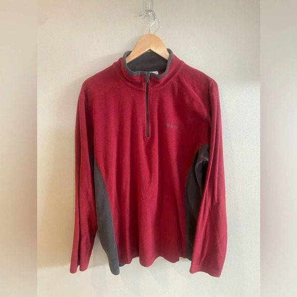 COLUMBIA Men’s Long Sleeve Fleece 1/4 Zip Red and Grey Size Large - Picture 1 of 10